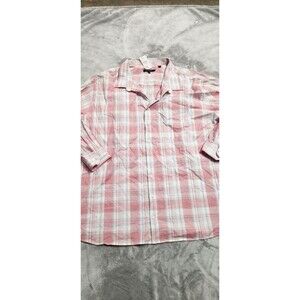 DXL Men's Size 5XL Red White Plaid Synrgy Button Up Long Sleeve Shirt NWT